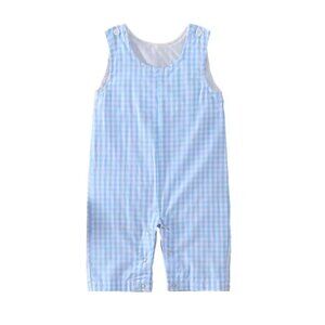 Blue Gingham Romper Third Birthday Easter Clothes Blue Plaid Outfit Longall